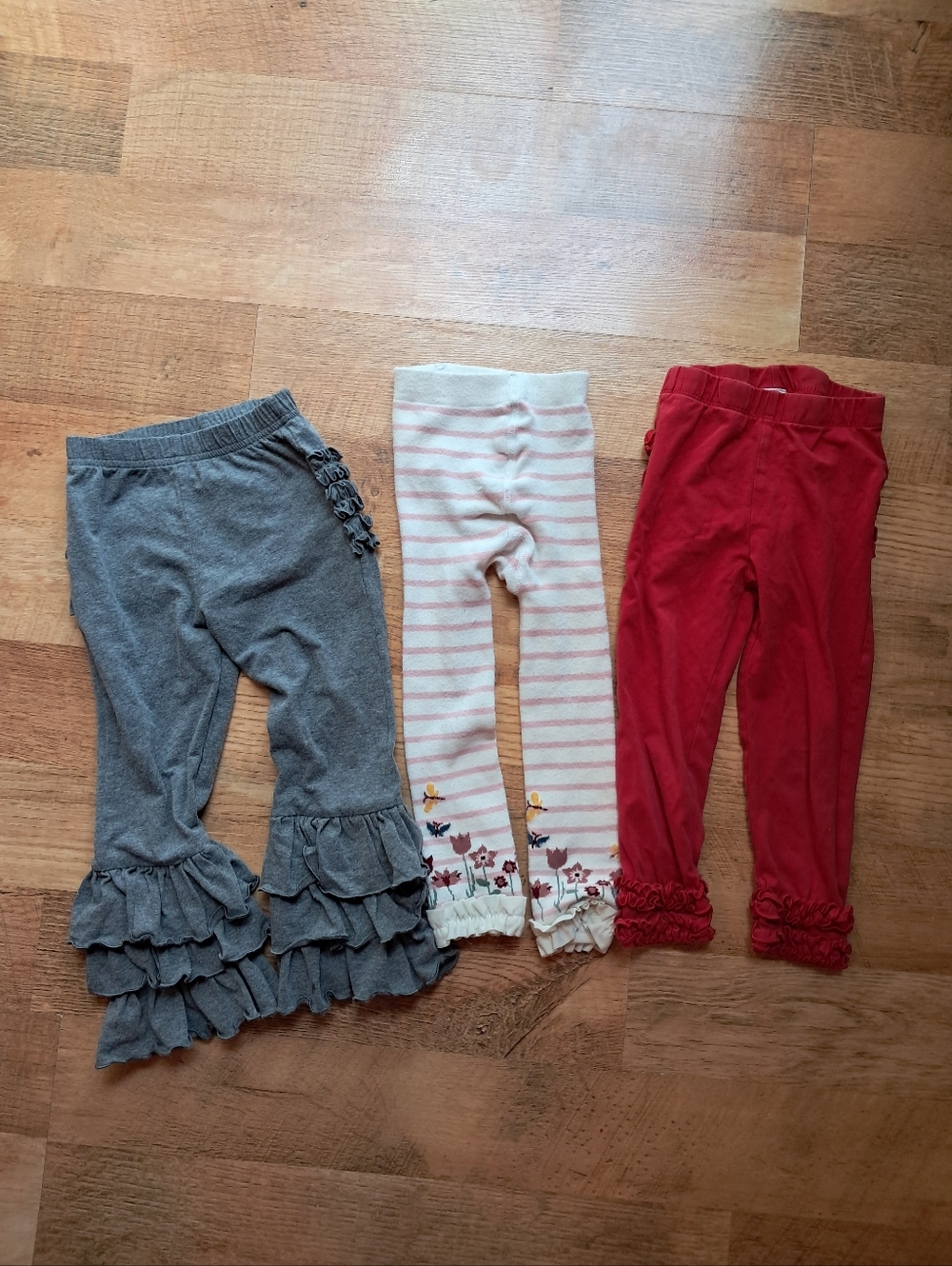 Ruffle Butts Gray, Cream/Pink Stripe, Red Ruffled Leggings Trio